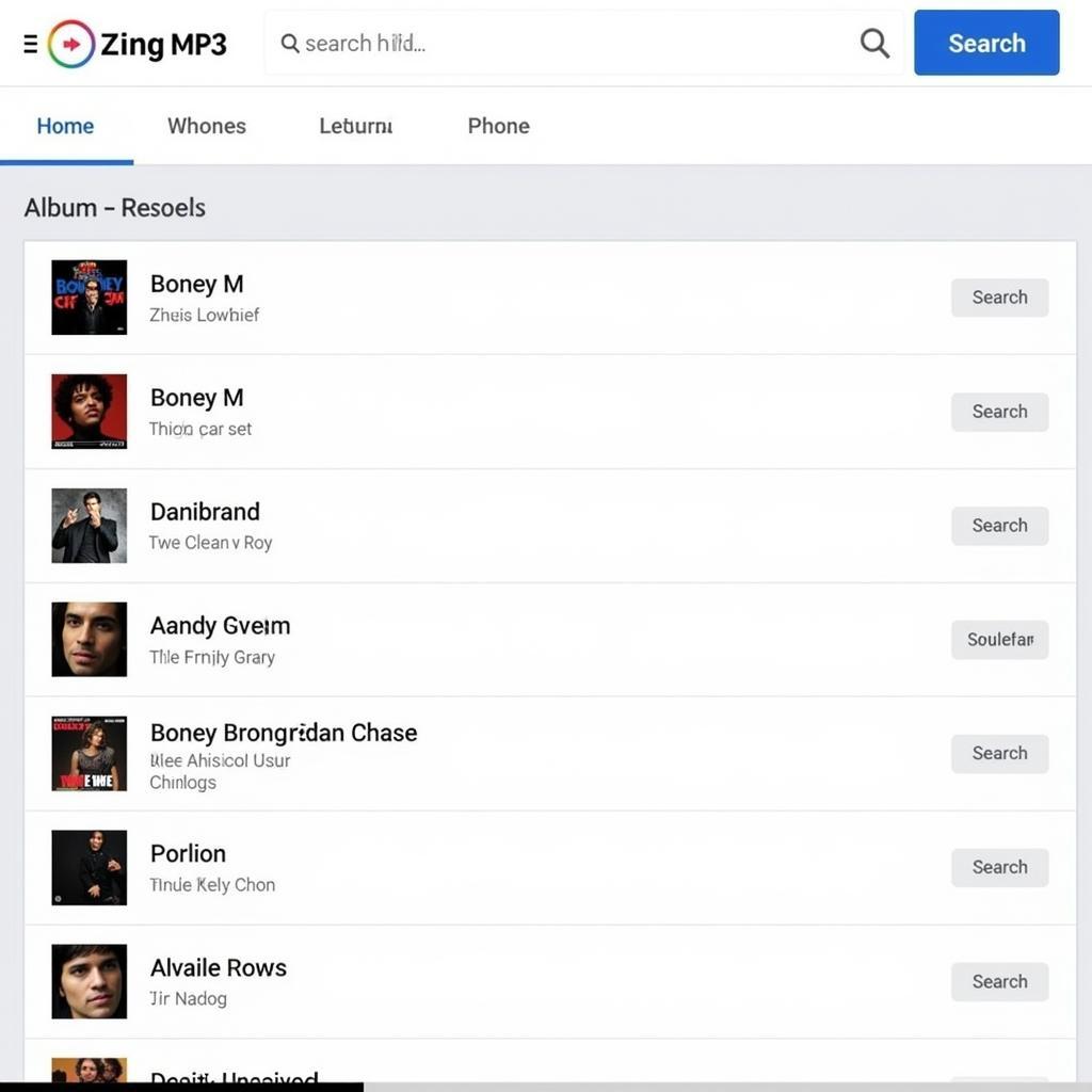 Giao diện tìm kiếm album Boney M trên Zing MP3