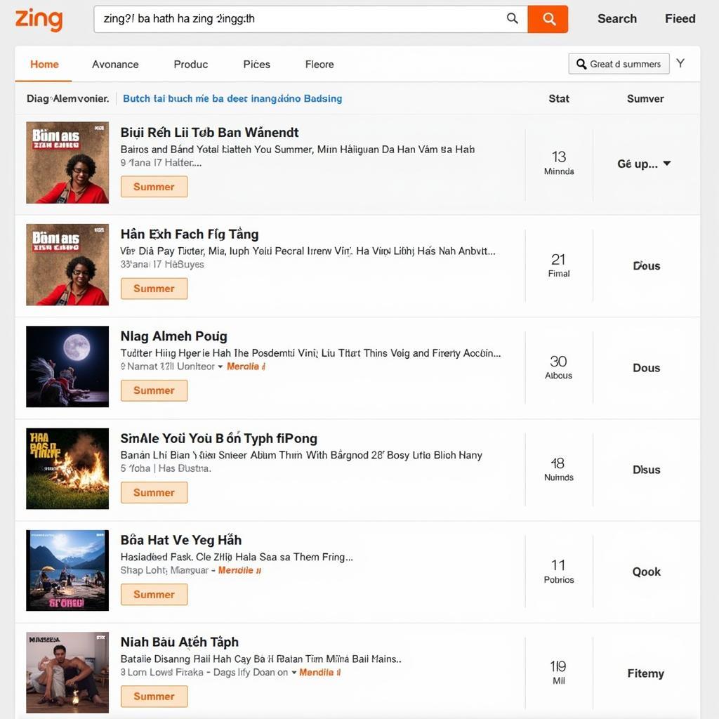 Searching for English Summer Songs on Zing MP3