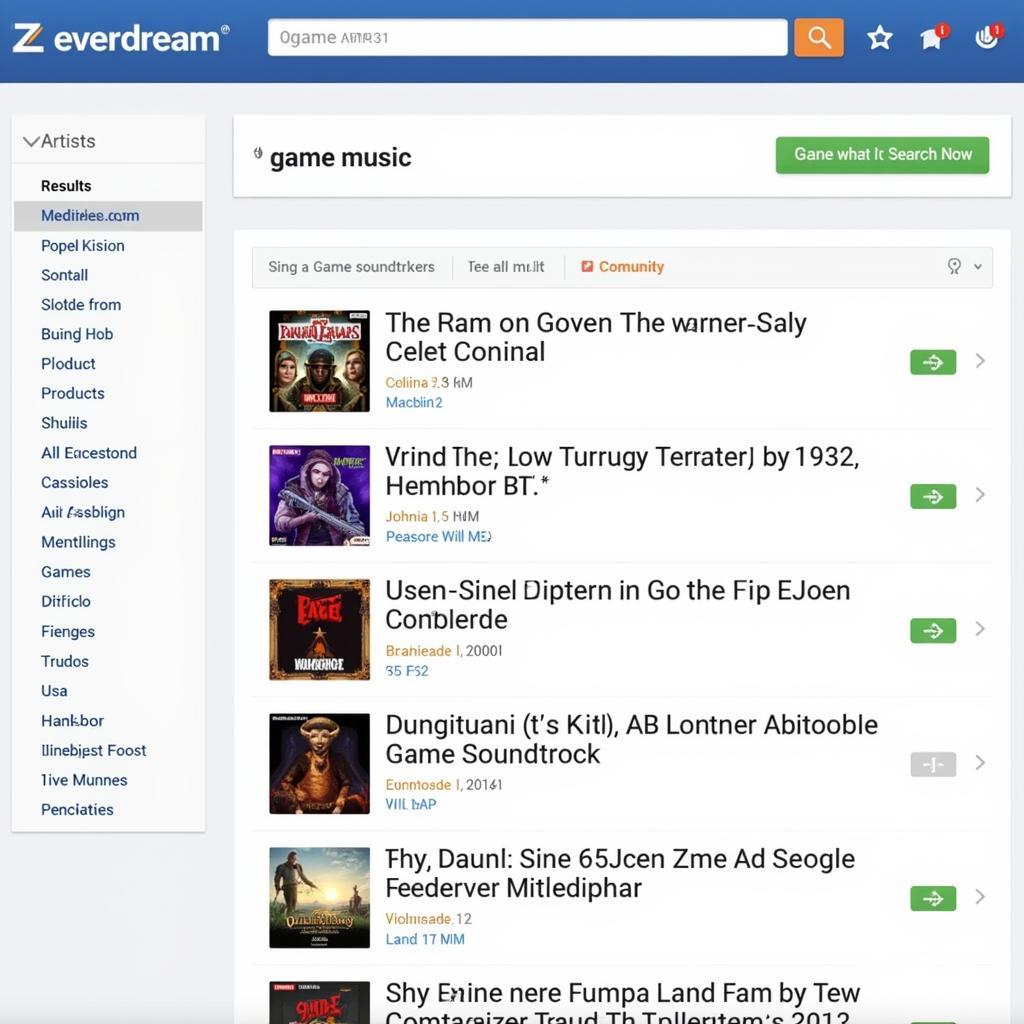 Tìm kiếm nhạc game trên Everdream Zing MP3