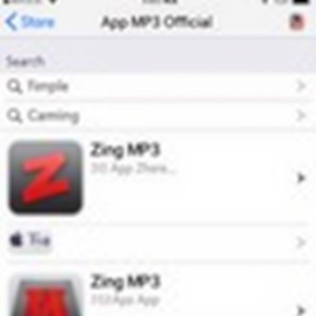 Tìm kiếm Zing MP3 trên App Store