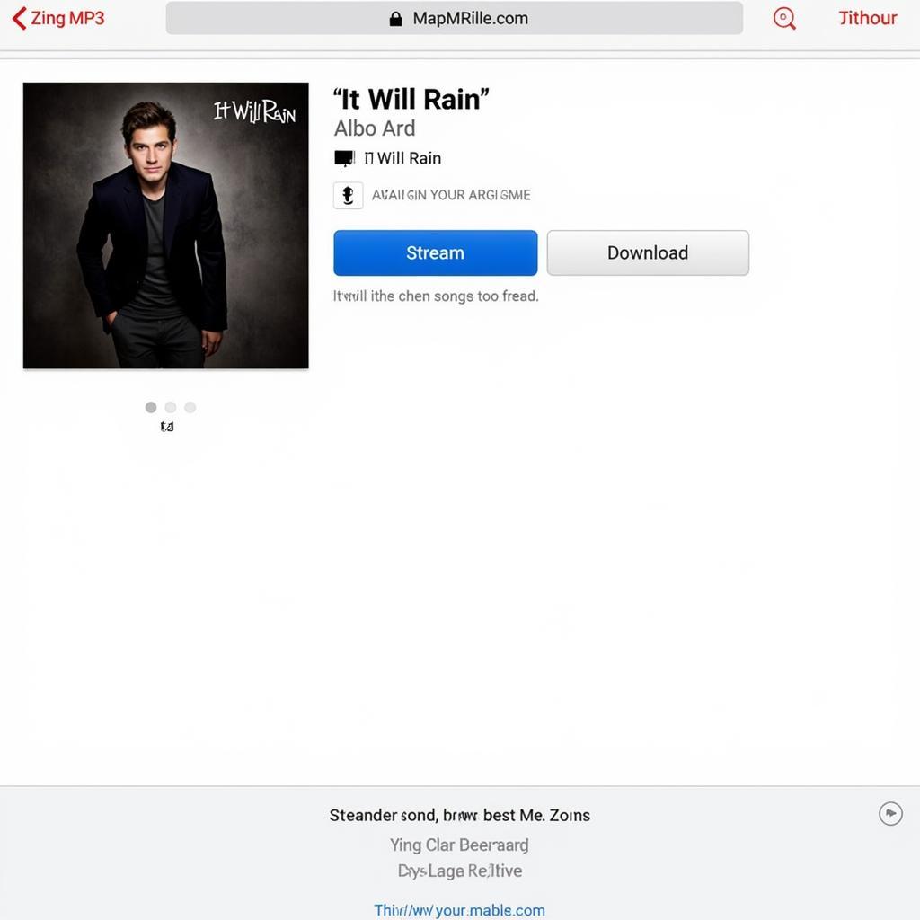 Screenshot of Zing MP3 interface showing search results for "It Will Rain"
