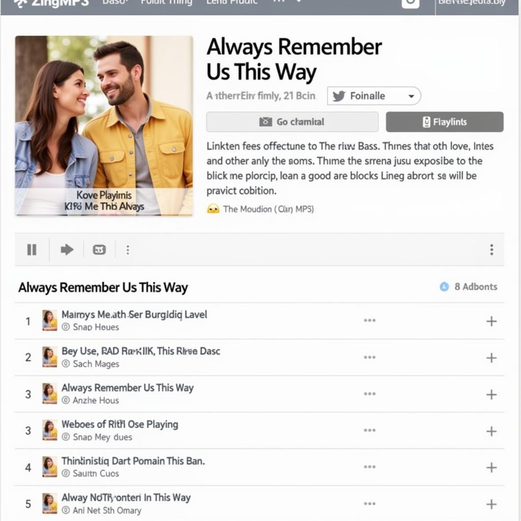 A custom playlist featuring "Always Remember Us This Way" on Zing MP3