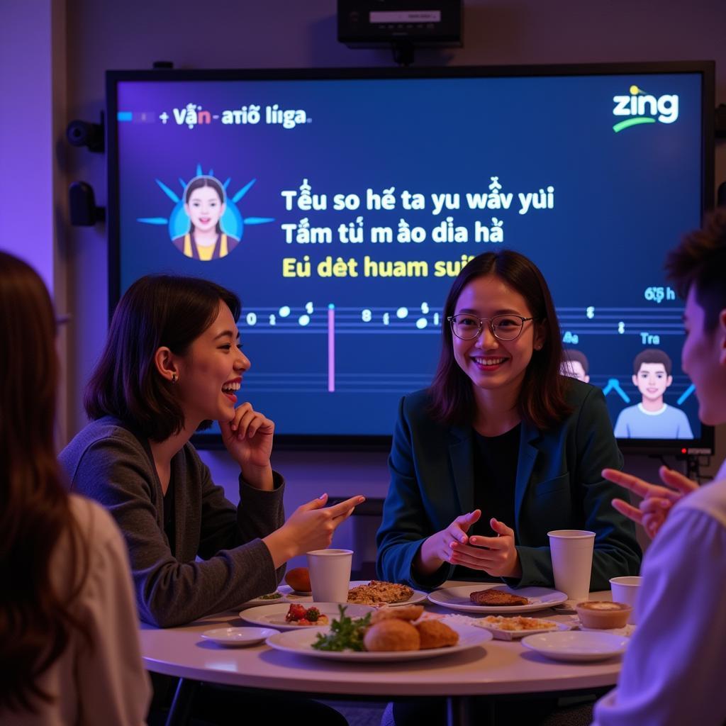 Cảnh người chơi hát karaoke Bèo Dạt Mây Trôi trong game Zing