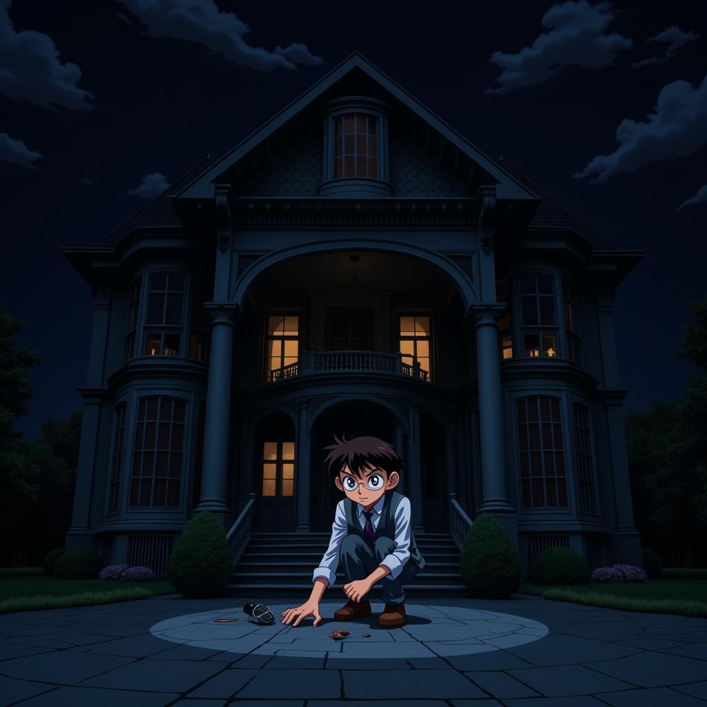 Conan investigates a murder in a mansion at night