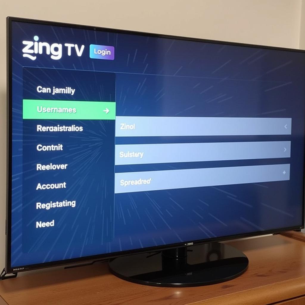 Giao diện đăng nhập Zing TV trên TV LG