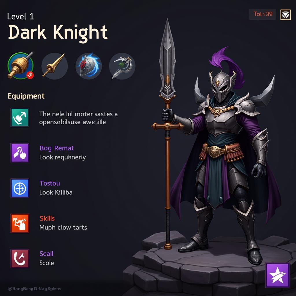 Dark Knight level 1 trong Bang Bang Zing Me: Trang bị khởi đầu và kỹ năng cơ bản