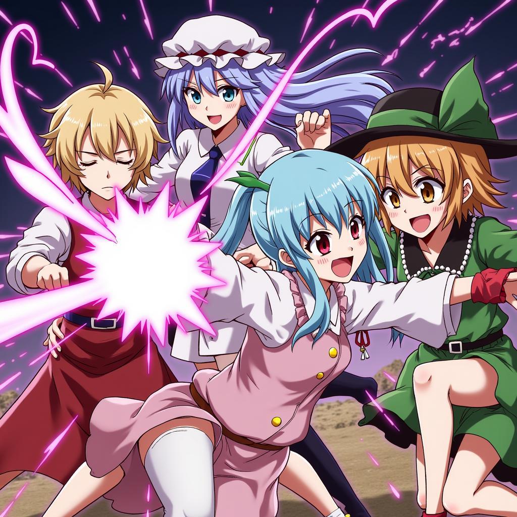 Cảnh chiến đấu kịch tính trong Hakkenden Touhou Hakken Ibun