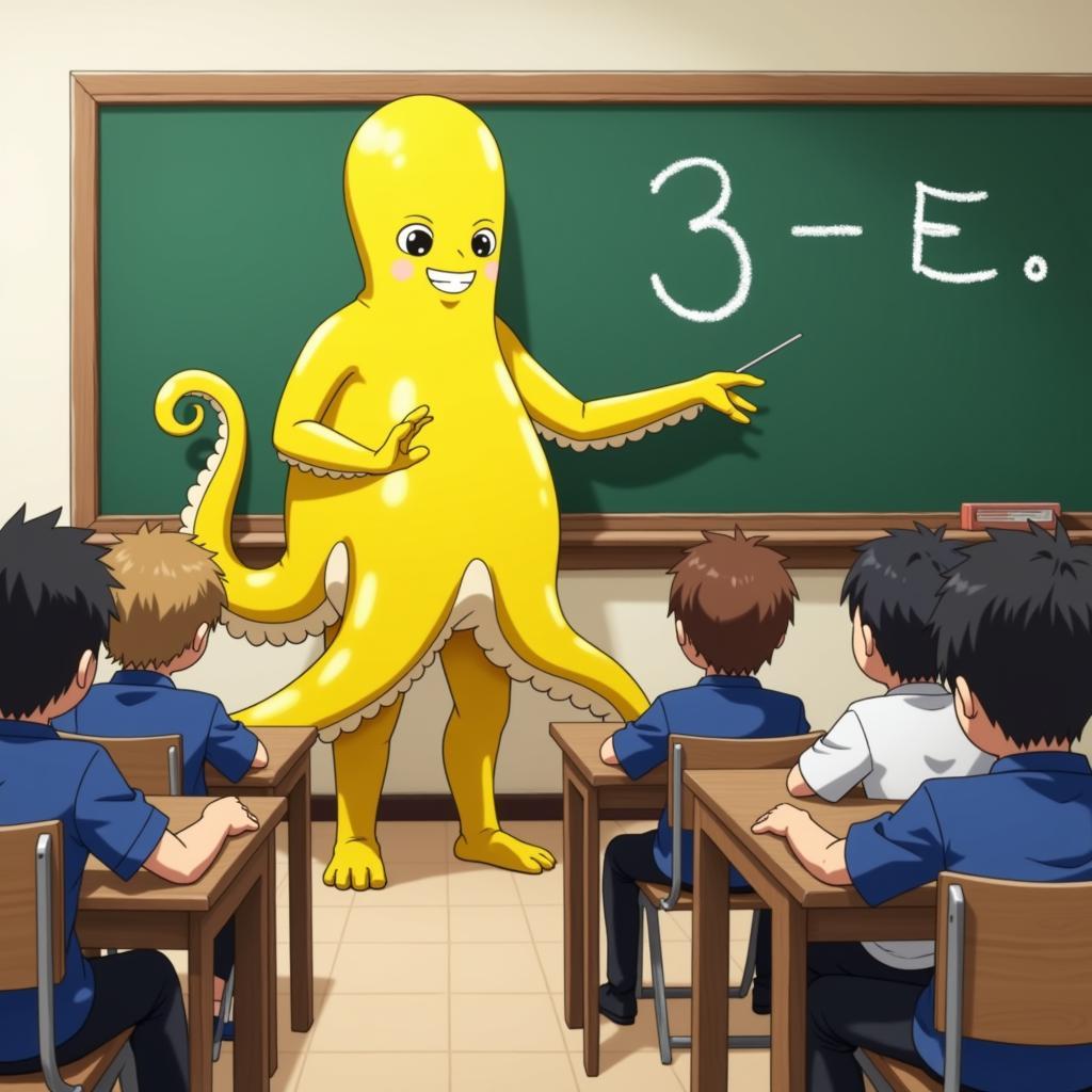 Koro-sensei đang giảng bài cho lớp 3-E