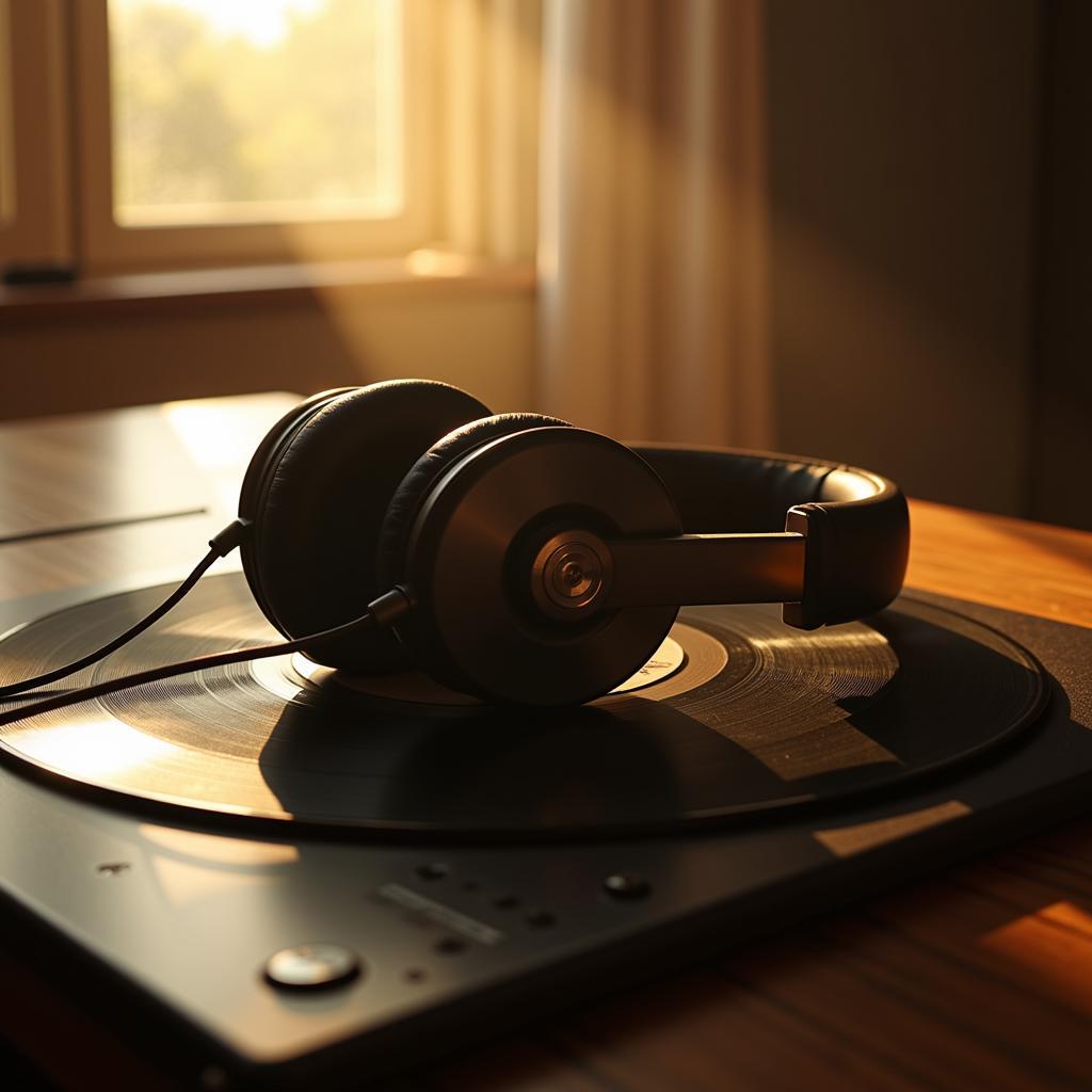 Download I'm Yours Jason Mraz Zing MP3: A Serene Image of Headphones Resting on a Vinyl Record