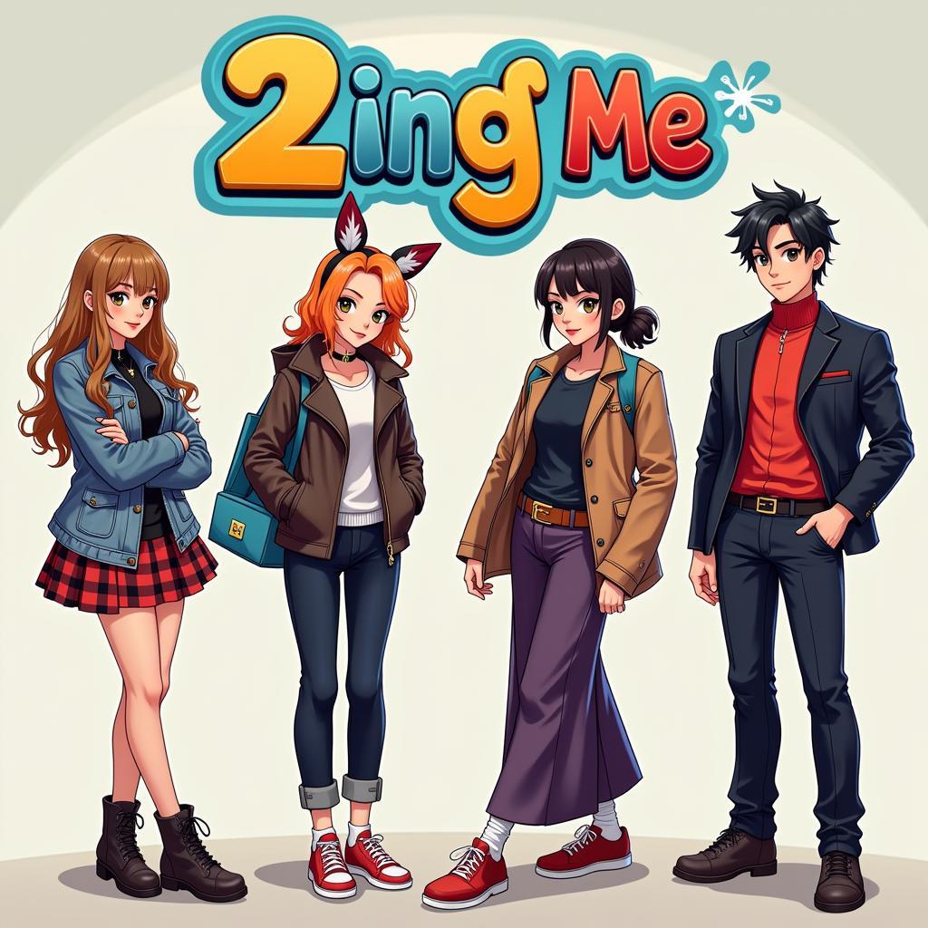 Hình ảnh giao diện game 2u zing me với các nhân vật mặc trang phục thời trang.