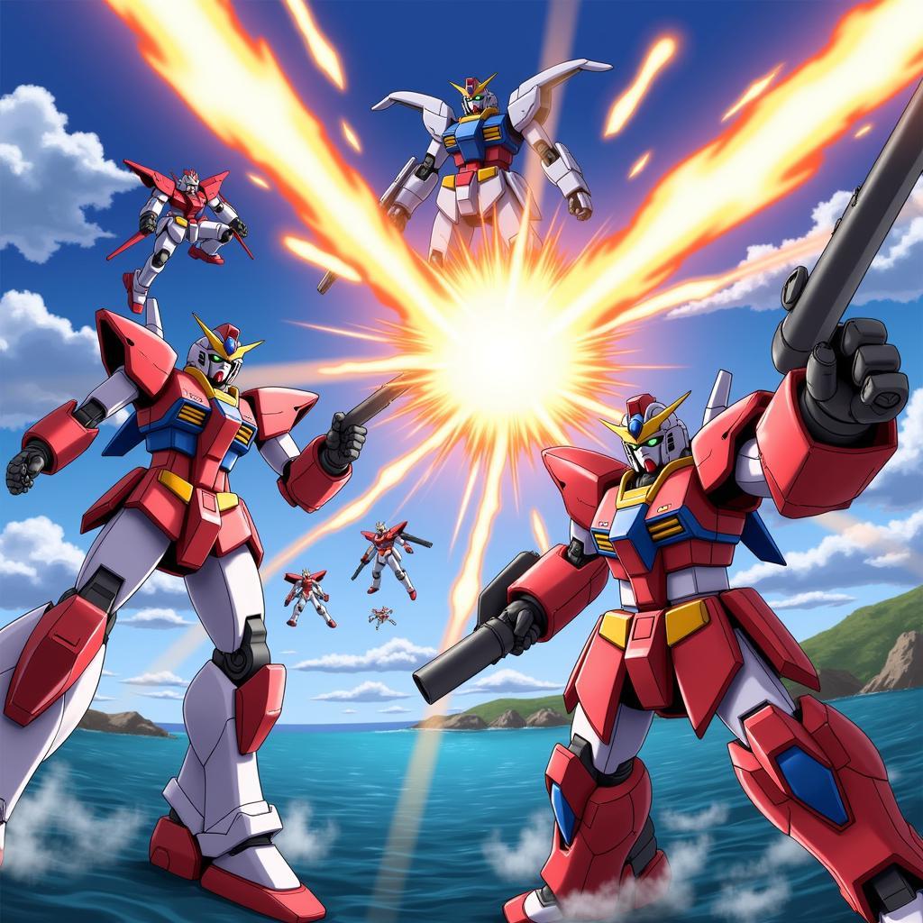 Cảnh chiến đấu Gunpla trong Gundam Build Fighters Try Island Wars