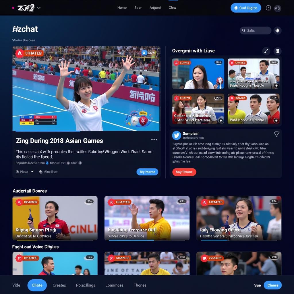 Giao diện trực tiếp kênh phát Asiad 2018 trên Zing