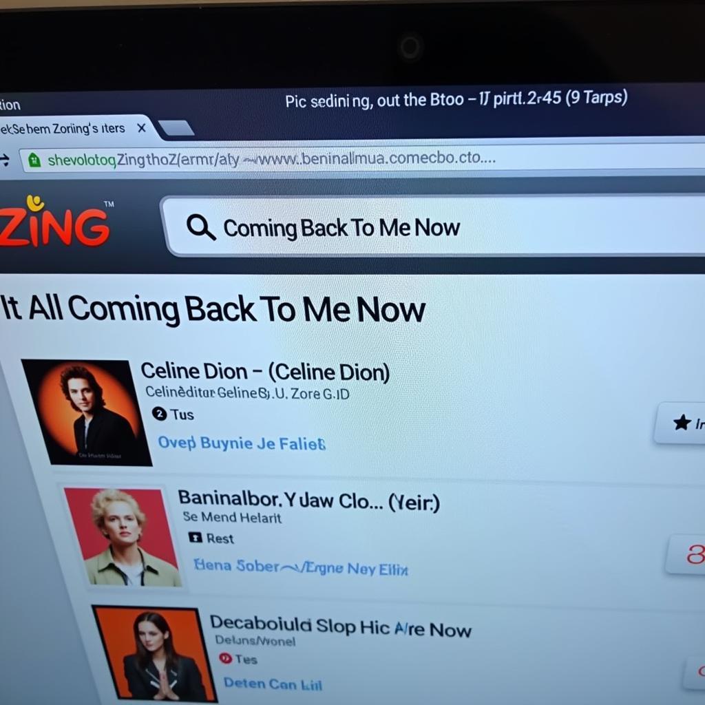 A person searching for "It All Coming Back To Me Now" on the Zing MP3 website, illustrating the user's active pursuit of the song.