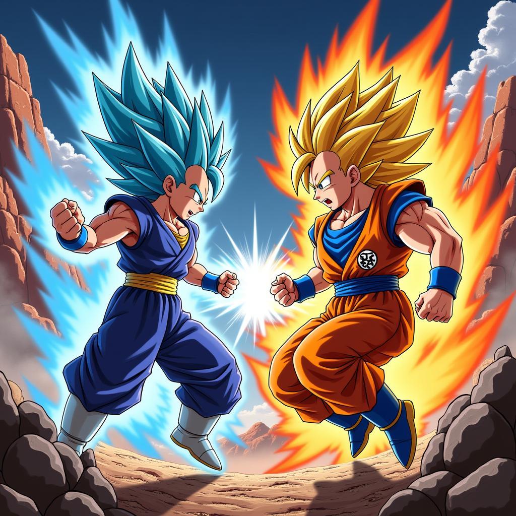 Songoku chiến đấu với Vegeta