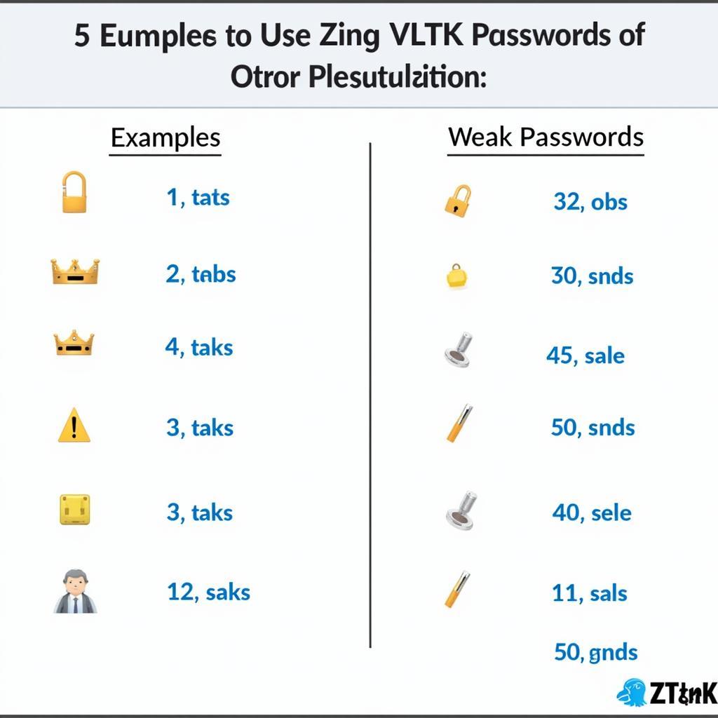 Ví dụ về mật khẩu Zing VLTK an toàn