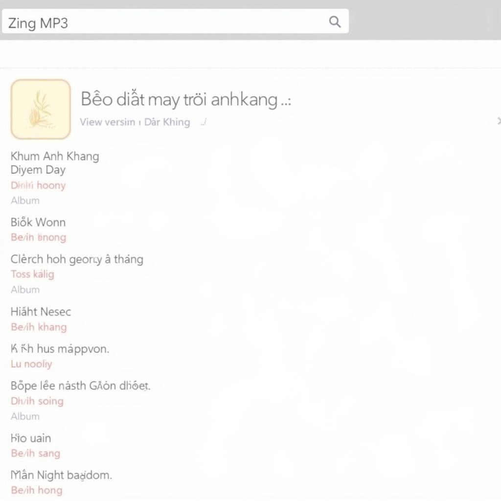 Màn hình kết quả tìm kiếm "bèo dạt mây trôi anh khang" trên Zing MP3