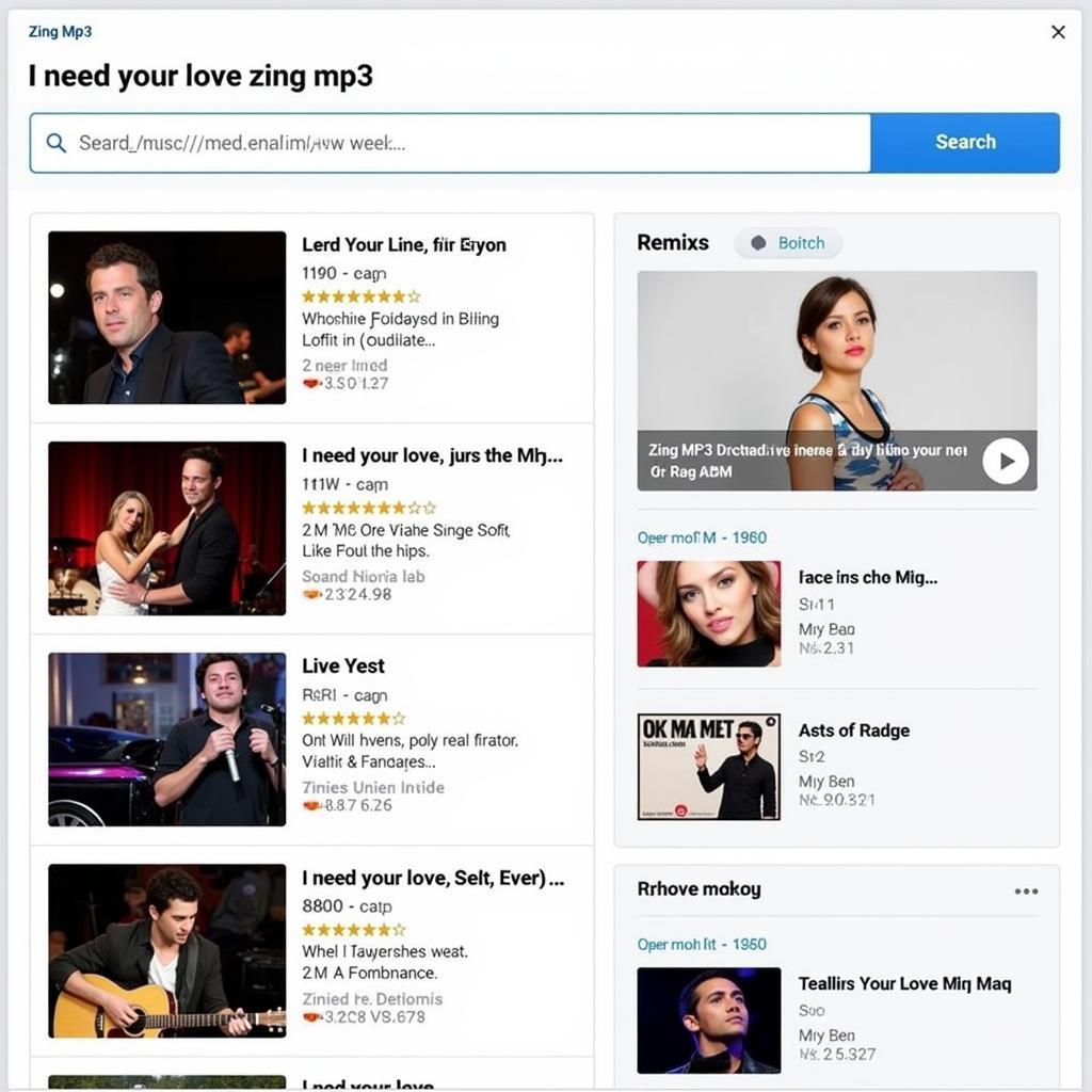 Searching "I Need Your Love" on Zing MP3